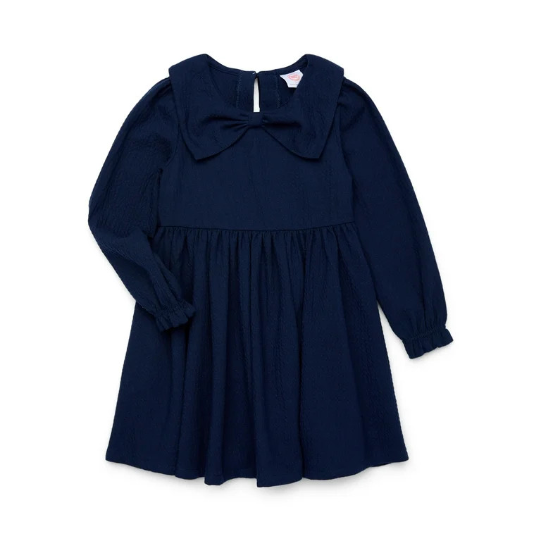 Wonder Nation Toddler Girls Puckered Bow Dress with Long Sleeves, Sizes 12M-5T | Walmart (US)