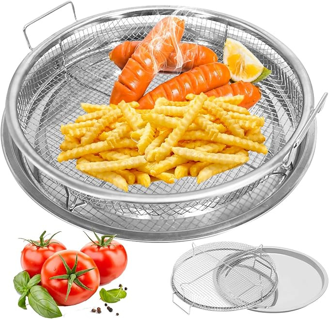 Air Fryer Basket for Oven,2 Pieces Set Round Silver 12.9'' Non-stick Stainless Steel Mesh Air Fry... | Amazon (US)