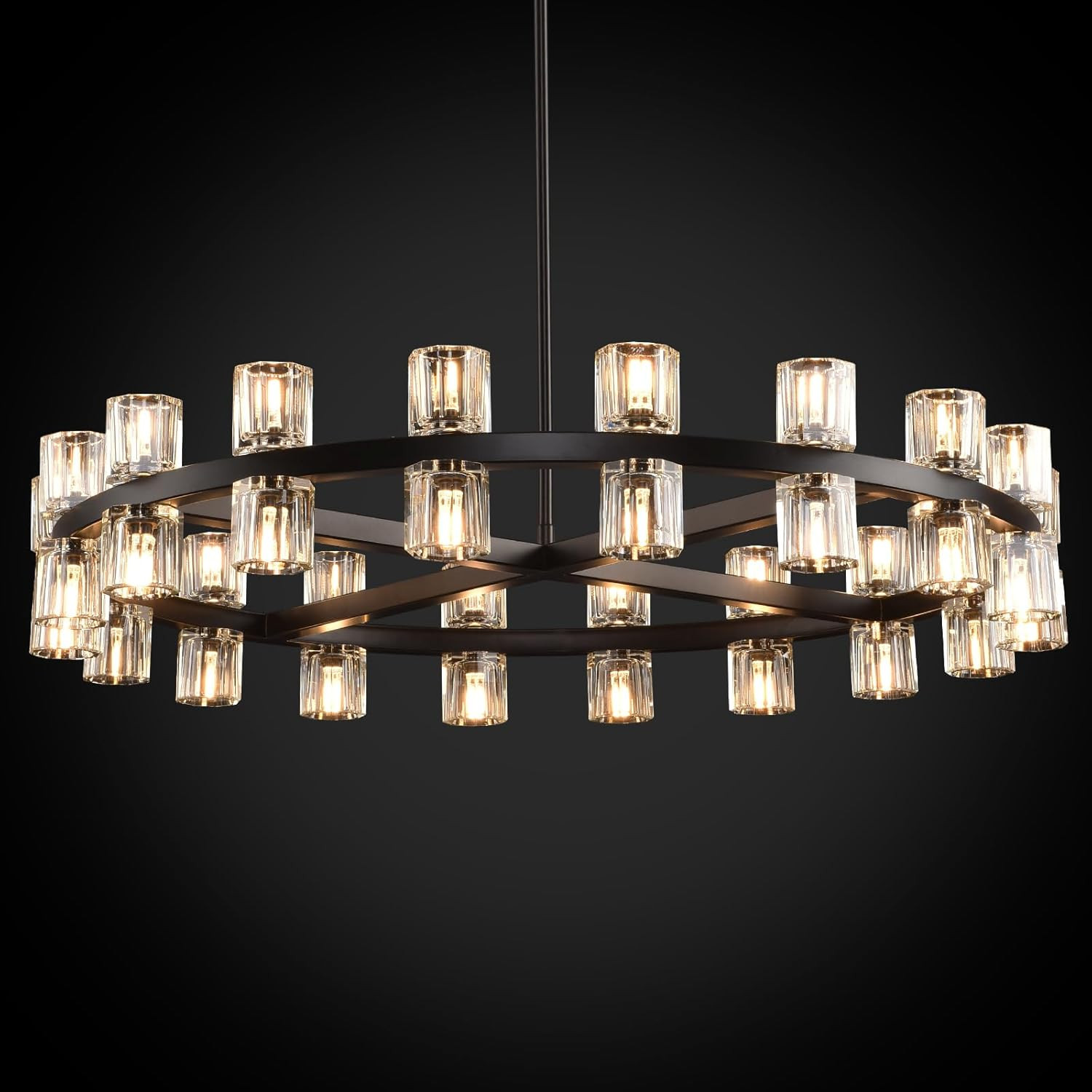 Modern 36" Black Round Chandelier, K9 Crystal Chandeliers for Dining Room, Living Room Chandelier... | Amazon (US)