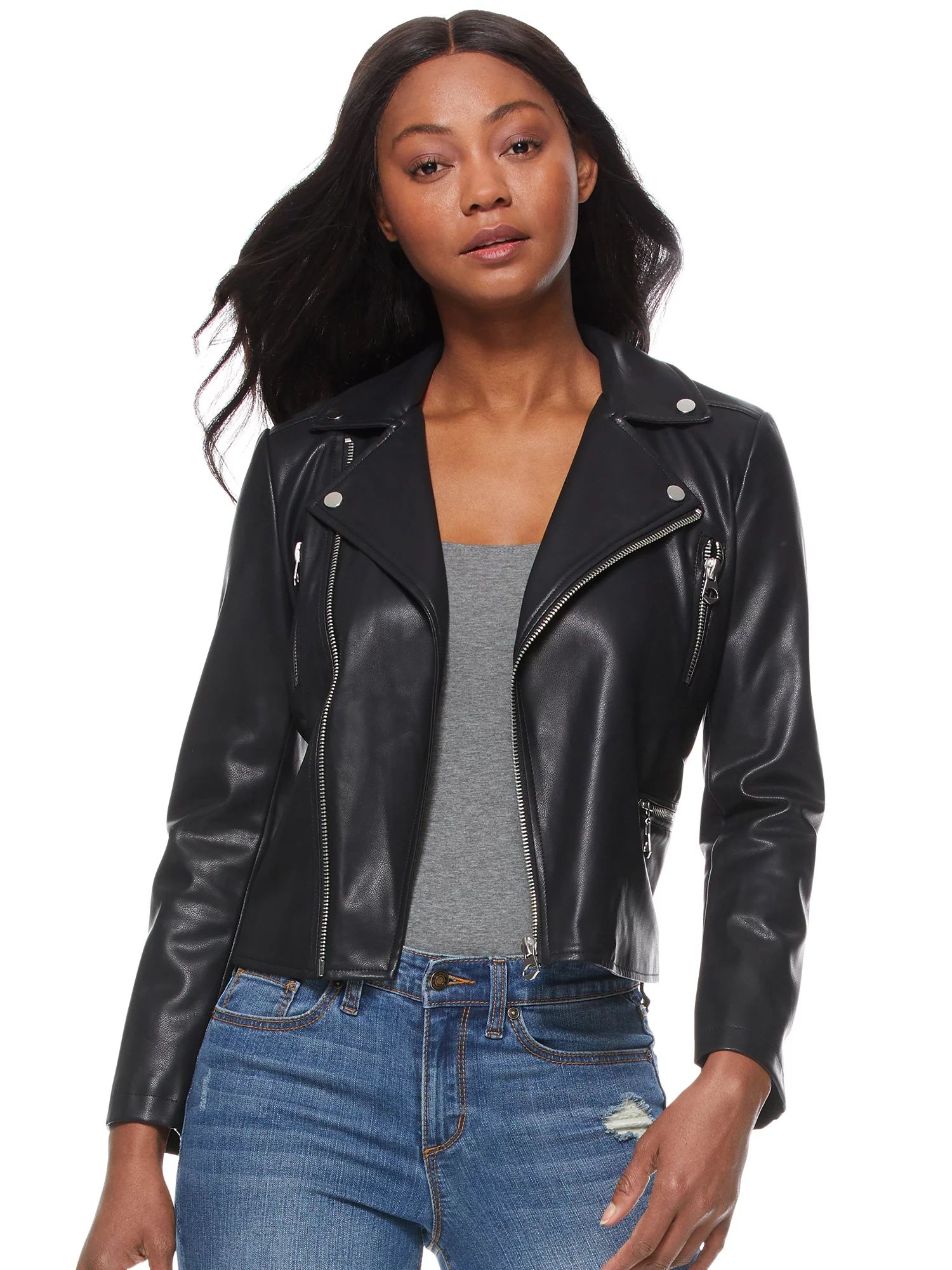 Scoop Vegan Faux Leather Moto Jacket Women's | Walmart (US)