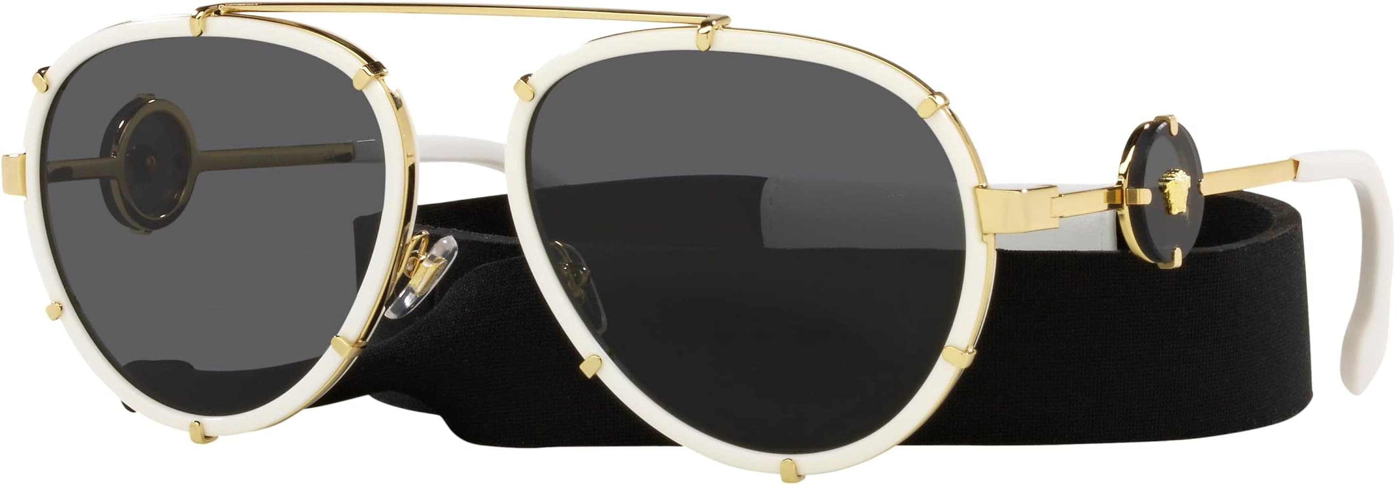 Versace VE 2232 147187 White Metal Aviator Sunglasses Grey Lens | Amazon (US)