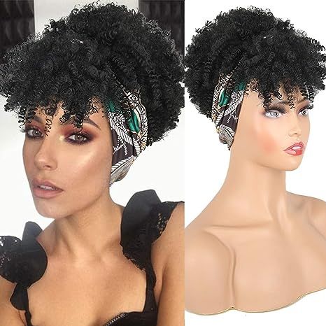 Aisaide Curly Wigs for Black Women Short Afro Kinky Curly Headbands for Wigs,Curly Synthetic Blac... | Amazon (US)