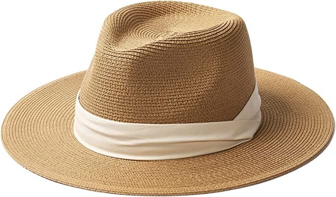 FURTALK Panama Hat Sun Hats for Women Men Wide Brim Fedora Straw Beach Hat UV UPF 50 | Amazon (US)