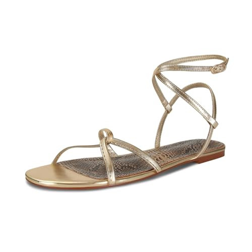 SOVANYOU Gold Strappy Sandals for Women Flat Sandals Dressy Cute Summer Sandal Comfortable Open Toe Strappy Flat Sandal | Amazon (US)
