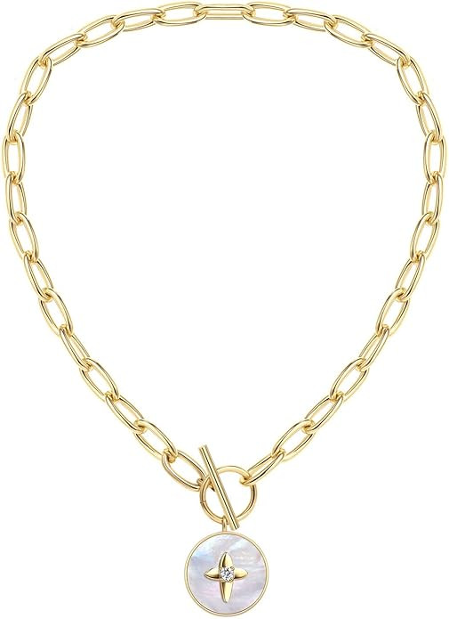 BOUTIQUELOVIN Gold Toggle Clasp Necklace, 14K Gold Plated Fashion Designer Chunky Necklace for Wo... | Amazon (US)