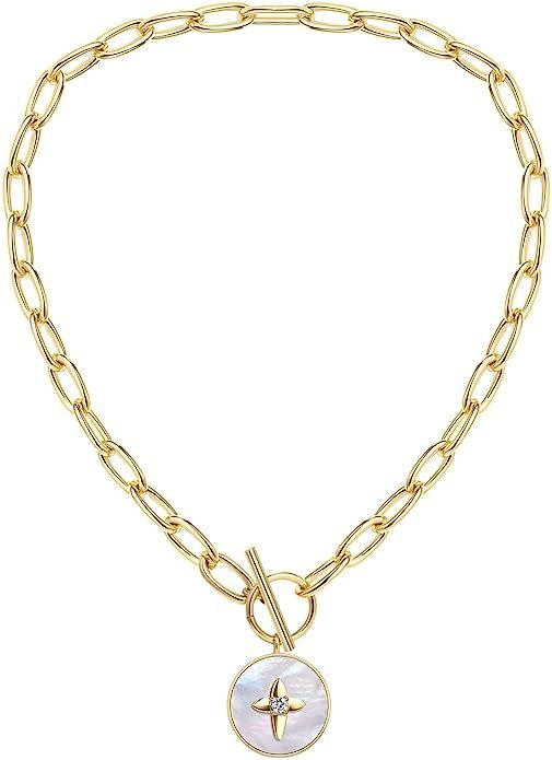 BOUTIQUELOVIN Gold Toggle Clasp Necklace, 14K Gold Plated Fashion Designer Chunky Necklace for Wo... | Amazon (US)