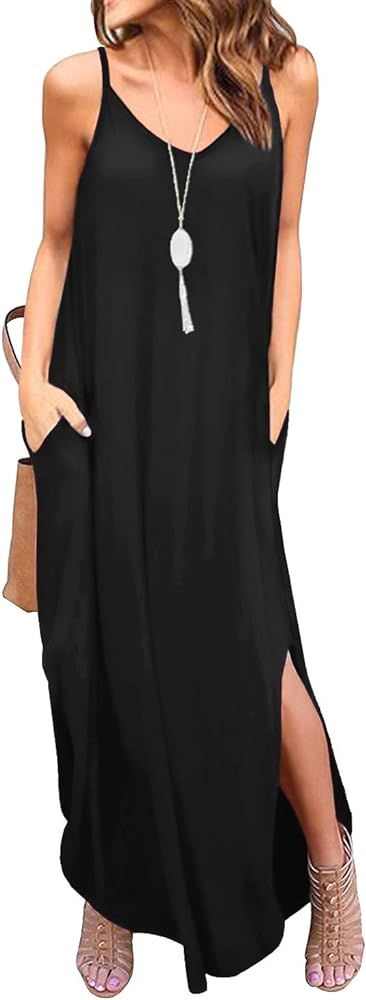 Women's Summer Casual Loose Dress Beach Cover Up Long Cami Maxi Dresses with Pocket | Amazon (US)