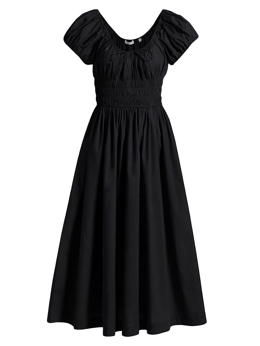 Women's Quinn Cotton Shirred Midi-Dress - Black - Size Large | Saks Fifth Avenue