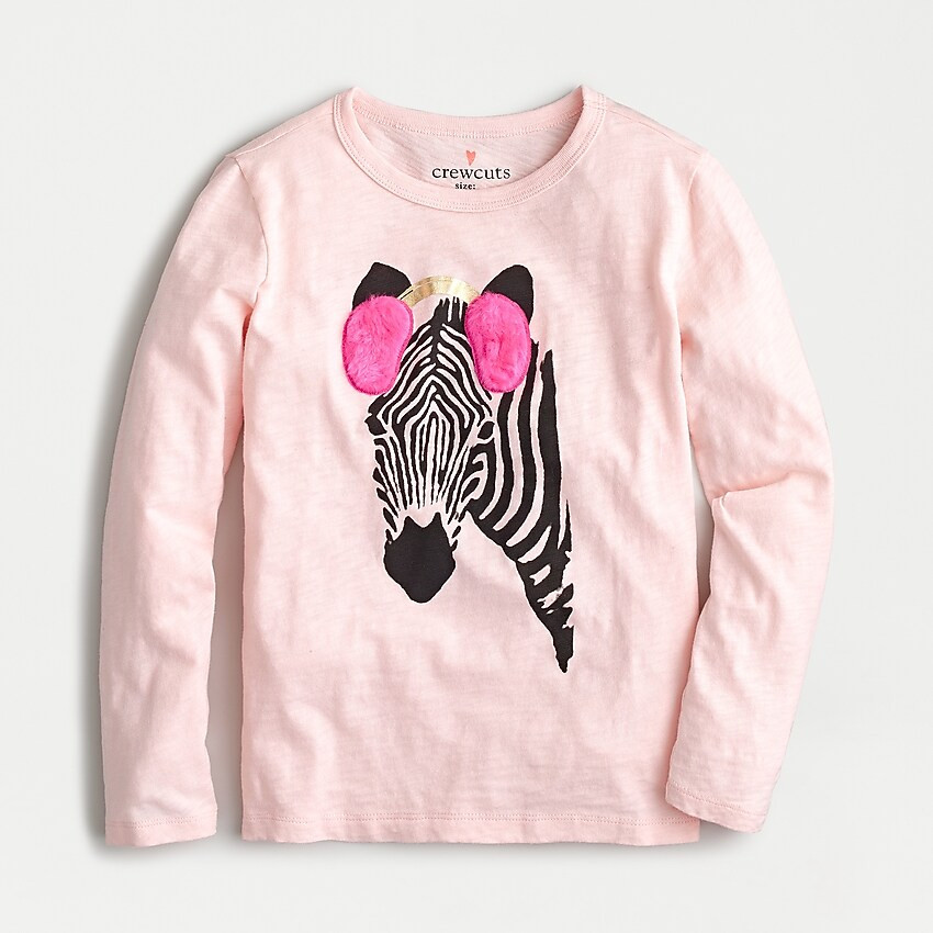 Girls' long-sleeve zebra T-shirt with faux-fur details | J. Crew US