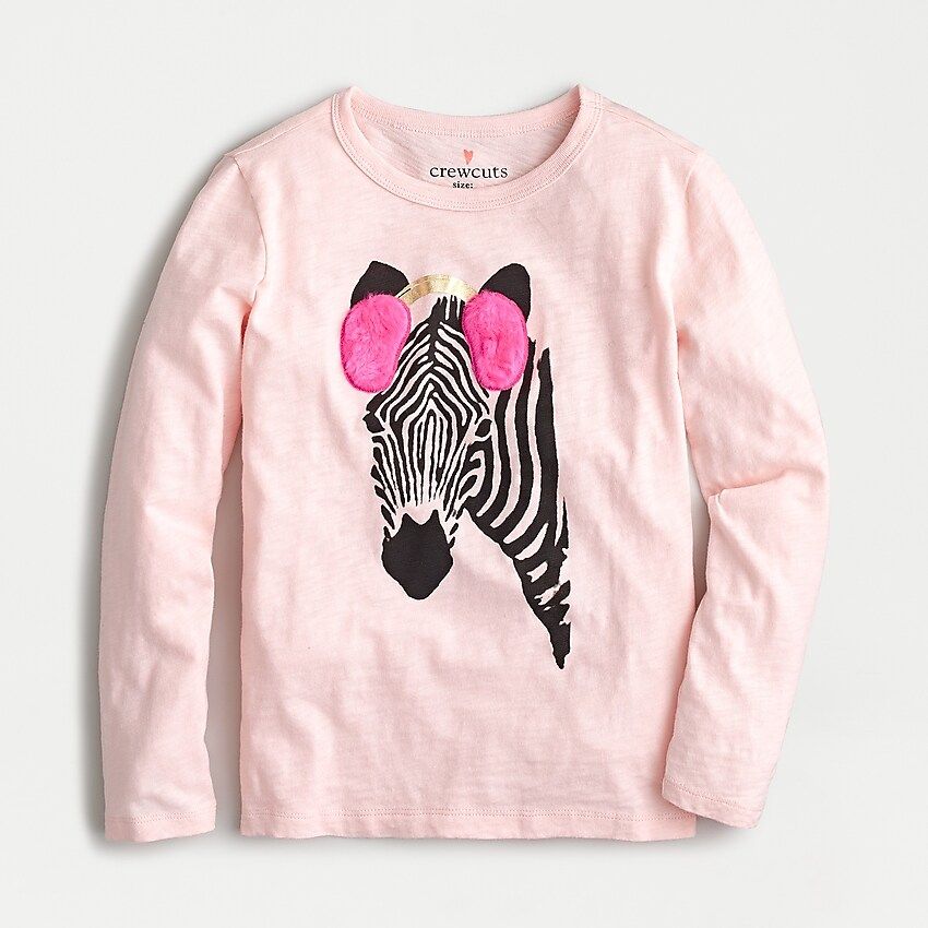 Girls' long-sleeve zebra T-shirt with faux-fur details | J.Crew US