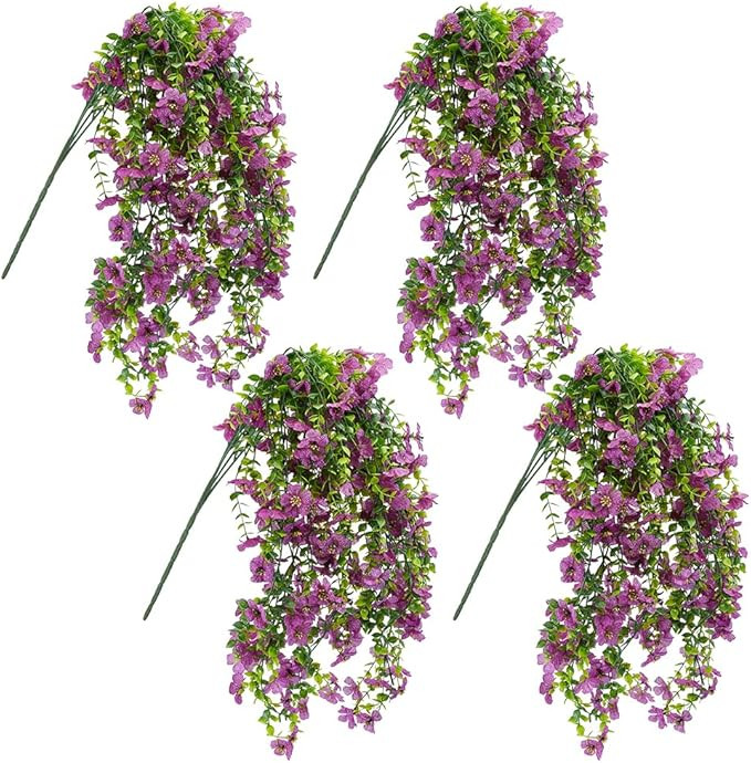WADORN 4Pcs Fall Artificial Flowers for Outdoors, Purple Artificial Fake Wisteria Vine Realistic ... | Amazon (US)