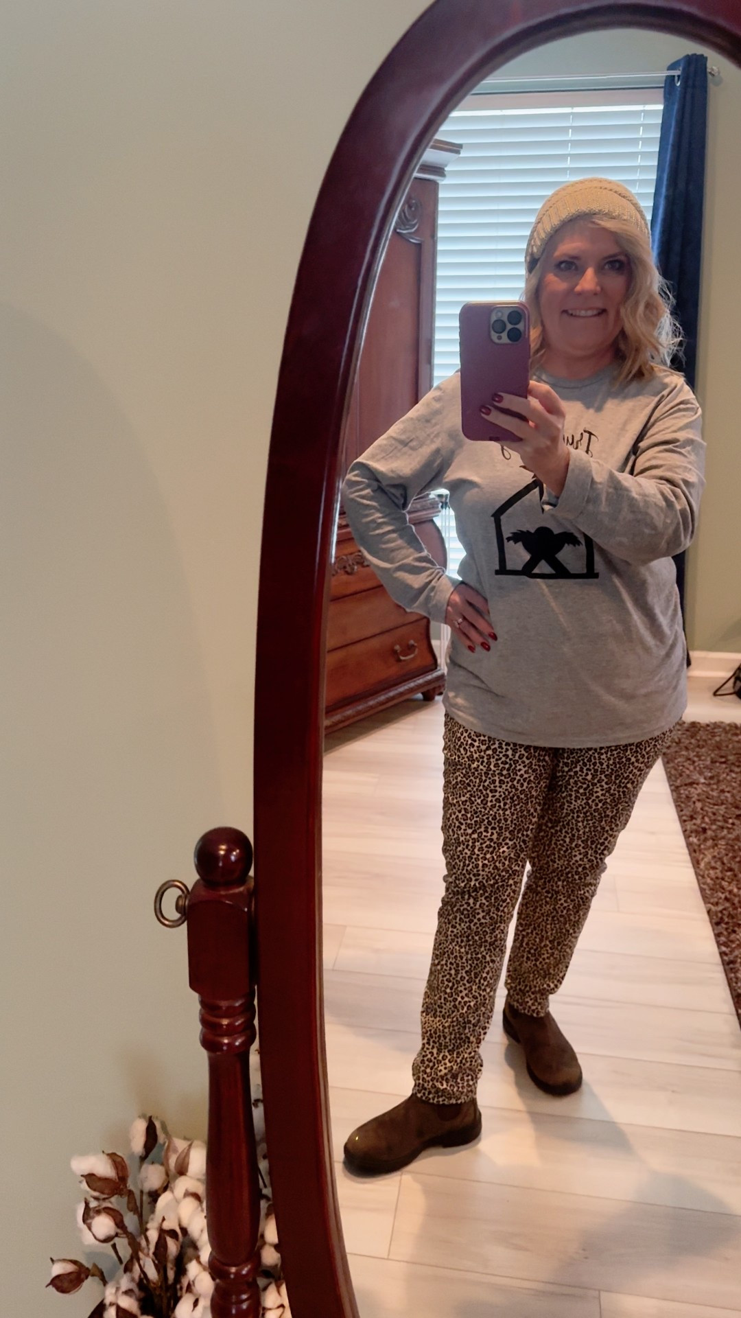 This was the what I went with on a cold, wet & dreary day. 

Comfy leopard jeans and favorite boots. Beanie saved me from a total bad hair day  Lot’s of in and out today, so I thought I would stay in the cozy Christmas zone. 

I did add my rain jacket, which is great on a day like today. It was in the coat closet and didn’t make the shot. 🙄

#redneckrhapsody #rhapsodyville #christmastime #leopardprint #christmasanimal 

#LTKdayinmylife #LTKOver40 #LTKootd