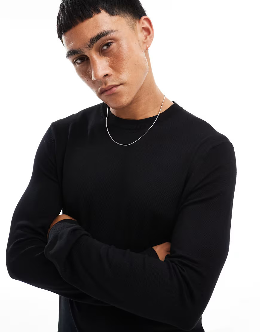 Only & Sons crew neck sweater in black | ASOS (Global)