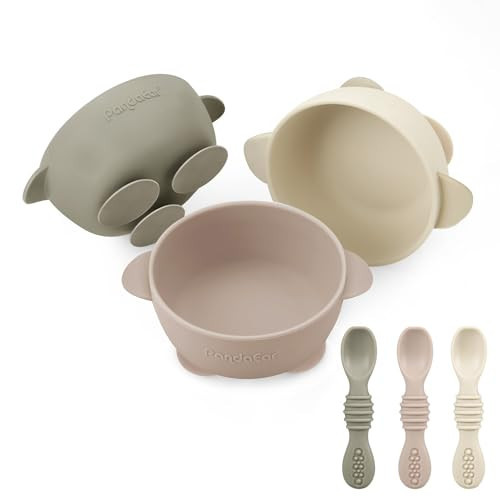 PandaEar 3 Pack Silicone Suction Baby Bowls & 3 Baby Feeding Spoons | Non-Slip Stay Put Bowls & Soft Silicone First Stage Spoons for Toddlers, BPA-Free Baby Led Weaning Set (Linen Brown Tan) | Amazon (US)