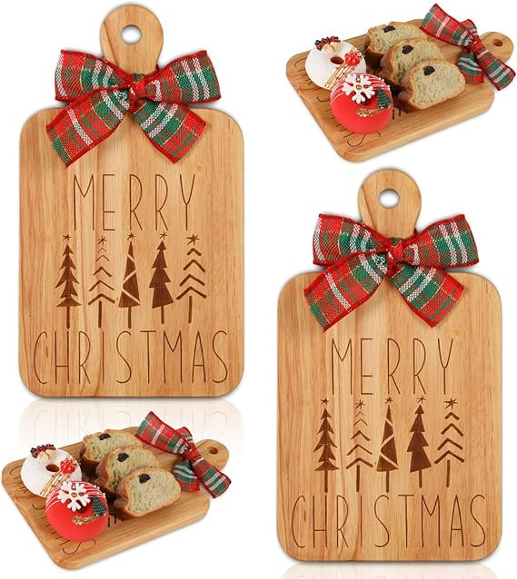 2 Pcs Merry Christmas Wood Cutting Board with Ribbon Xmas Tree Kitchen Charcuterie Board Serving ... | Amazon (US)