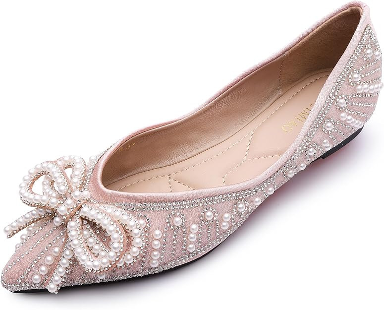 YQRUIMIAO Flats Shoes Women Rhinestone Wedding Flats Pointed Toe Ballet Flat Shoe Low Heel Dress ... | Amazon (US)