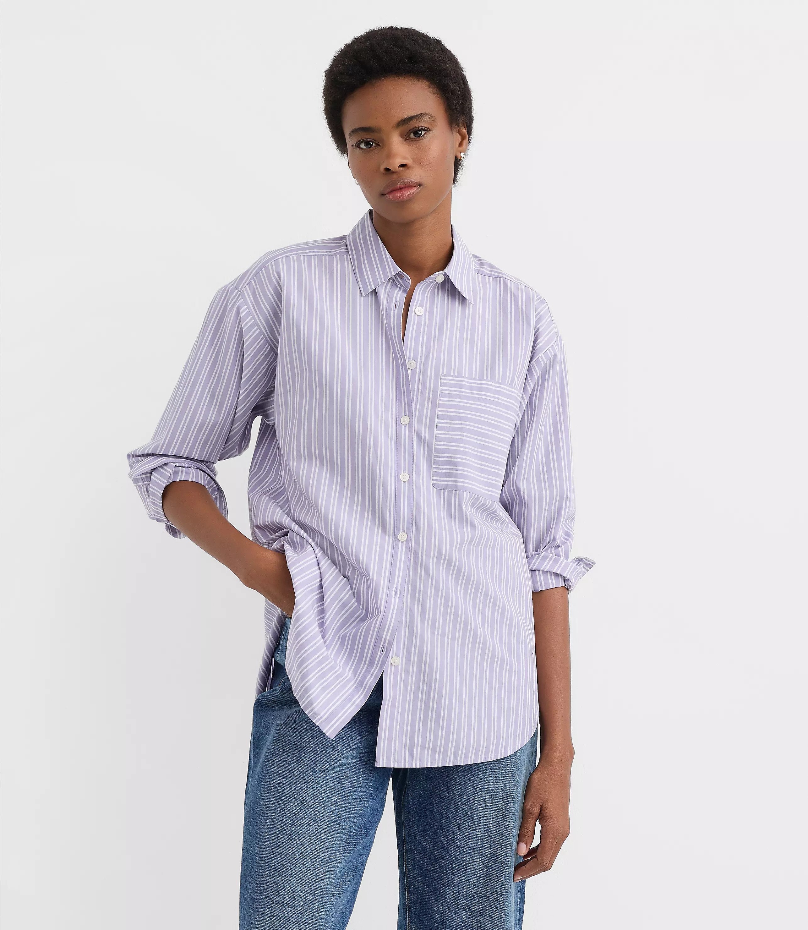Striped Poplin Everyday Oversized Pocket Shirt | LOFT