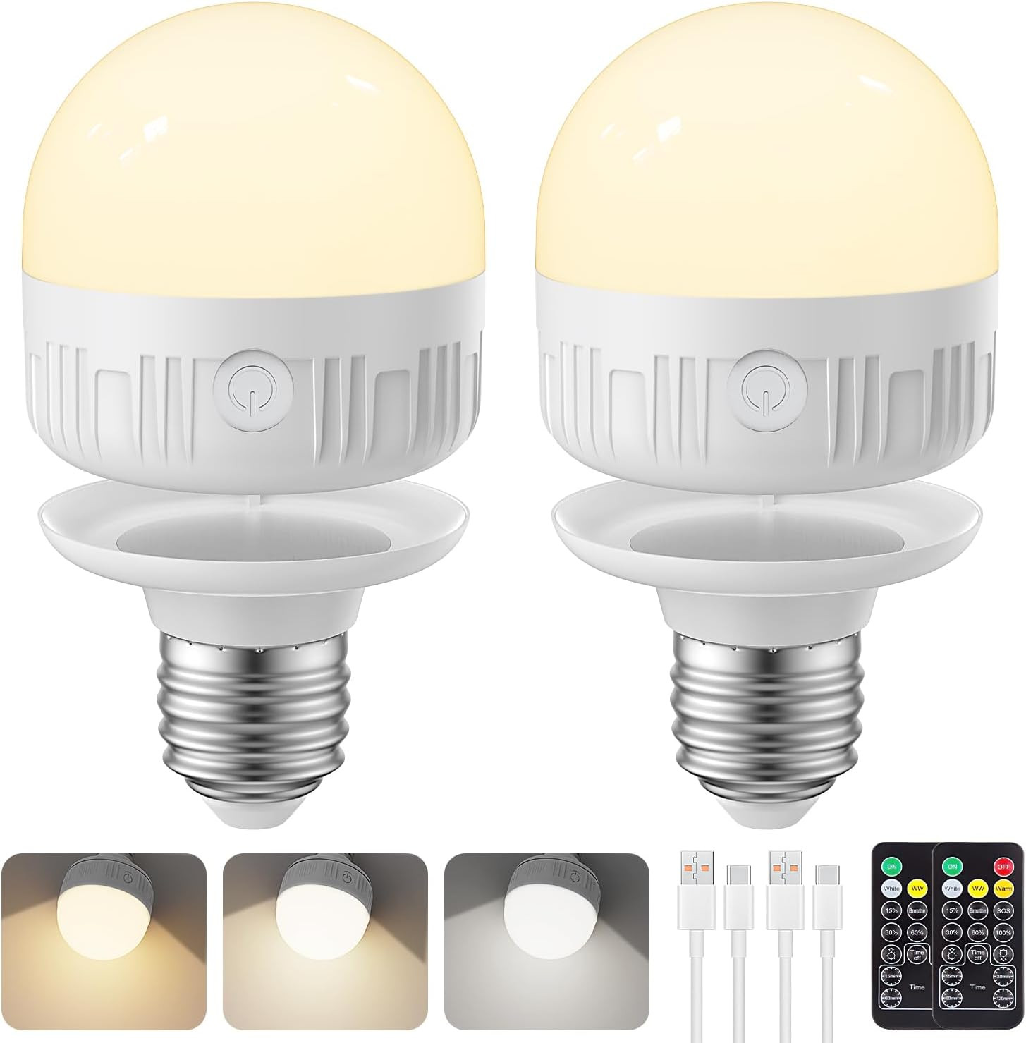 SCOPOW 2Packs E26 Rechargeable Light Bulbs with Remote Control, 5W 350lm Magnetically Battery Ope... | Amazon (US)