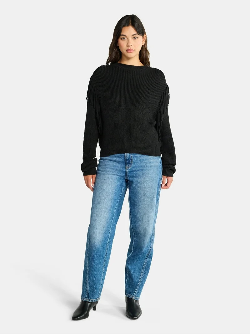 Time and Tru Women's Fringe Pullover Sweater, Midweight, Sizes XS-XXXL | Walmart (US)