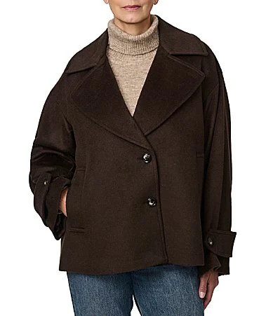Bernardo Solid Wool Blend Notch Collar Button Front Cropped Peacoat - S | Dillard's