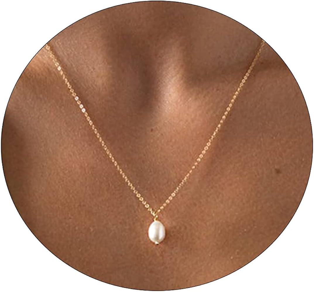 Sewyer Dainty Pearl Pendant Necklaces for Women 14K Gold Plated Handmade Layered Pearl Chain Neck... | Amazon (US)