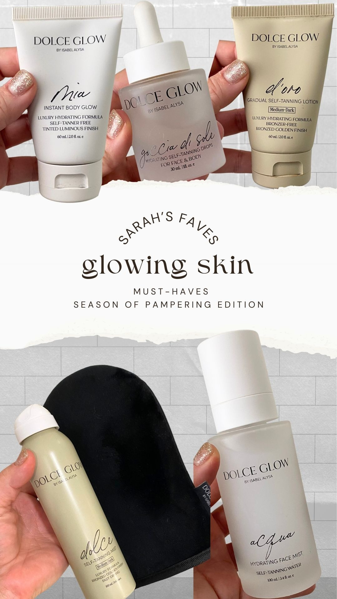 This one is for my low-maintenance glowy gals! My absolute favorite self tanner line- Dolce Glow! If you're not getting a spray tan by me, you have to check out Dolce Glow's full line of self tanners. The best? They don't smell like traditional self tanners and aren't sticky! The serum drops & self tan hydrating mist are the best, year-round, low-maintenance self tan duo. You can use the serum drops in your everyday moisturizer. The hydrating face mist can be applied throughout the day, on clean skin or over makeup ☀️ 

 #LTKCyberWeek #LTKHoliday #LTKBeauty