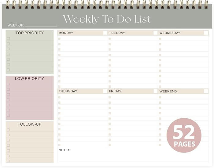 Weekly To Do List Notepad, Undated Planner with 52 Sheets (8.5''x11''), Desk Weekly Planner for W... | Amazon (US)