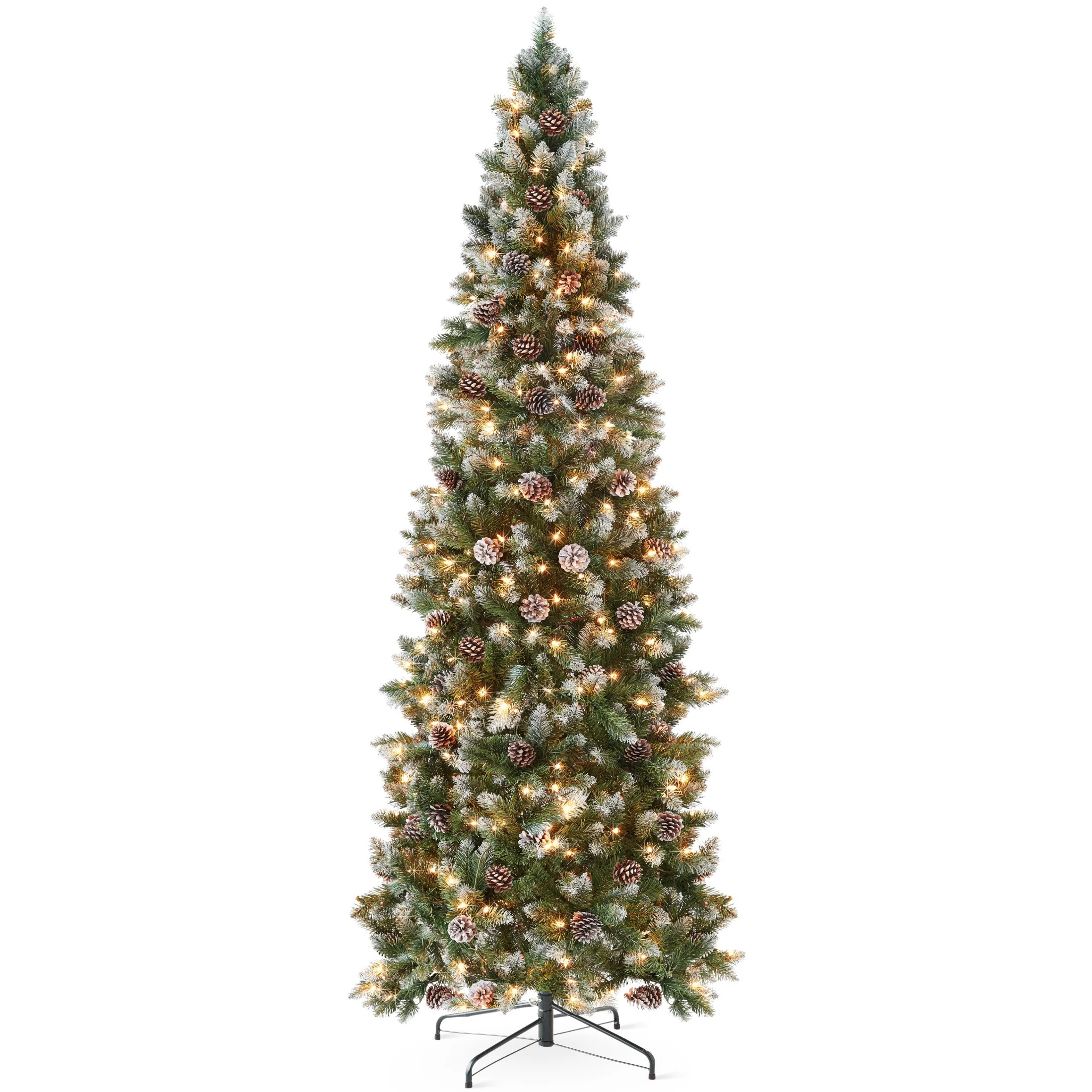 Best Choice Products 6ft Pre-Lit Partially Flocked Pencil Christmas Tree w/ 250 Lights, Pine Cones, Foldable Stand | Walmart (US)