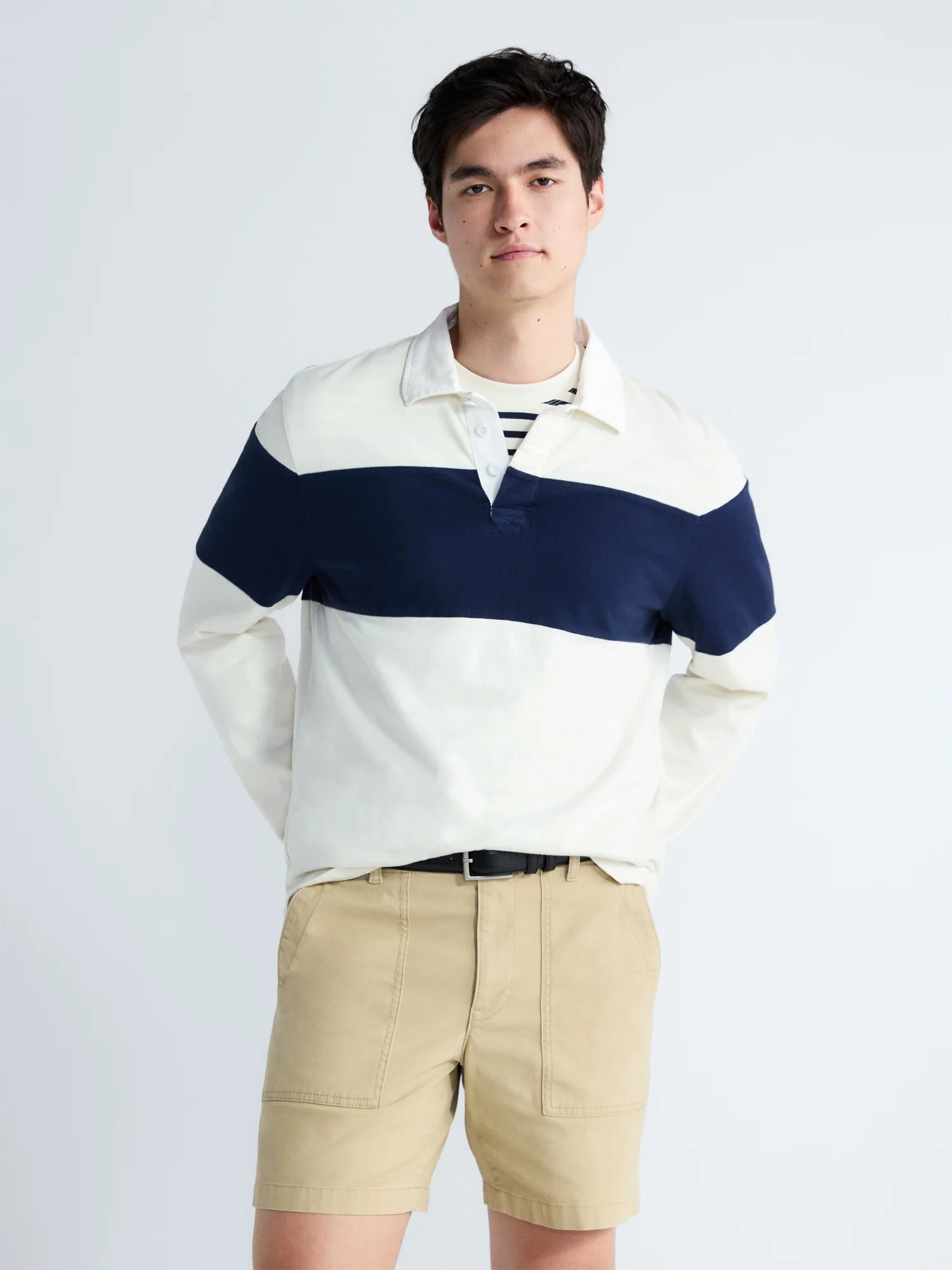 Free Assembly Men's Striped Cotton Rugby Shirt with Long Sleeves, Sizes S-3XL | Walmart (US)