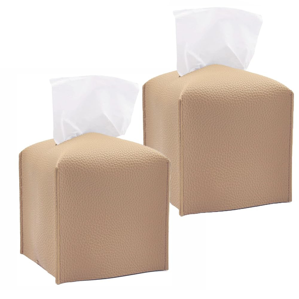 HOMOTEK 2 Pack Tissue Box Cover, Square PU Leather Tissue Holder, Decorative Facial Tissue Cube P... | Amazon (US)