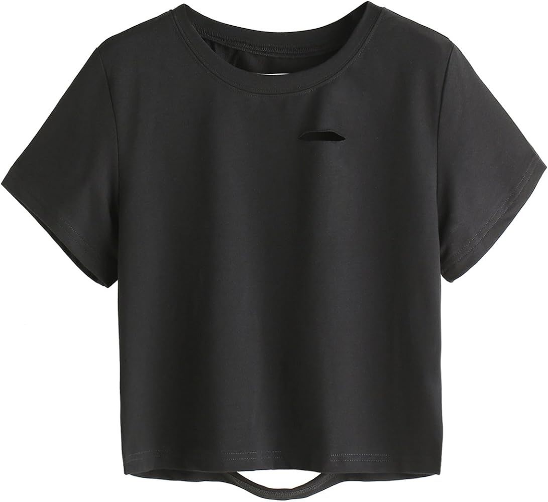 Women's Short Sleeve Distressed Crop T-Shirt Summer Tops | Amazon (US)