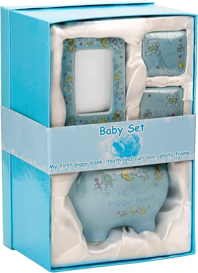 BRUBAKER My First Piggy Bank Gift Set for Baby Boy - 4 Pcs Keepsake Gift Set Includes Piggy Bank,... | Amazon (US)