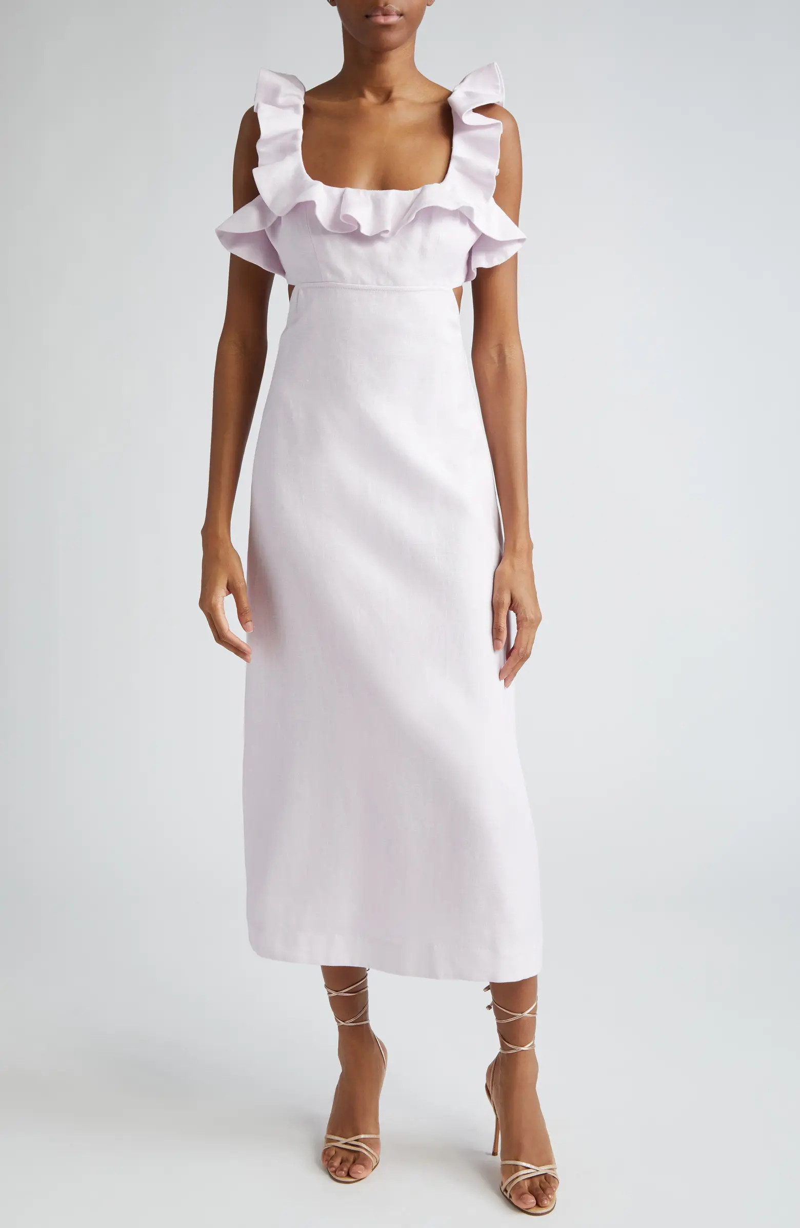 Ruffle Linen Midi Dress | Nordstrom