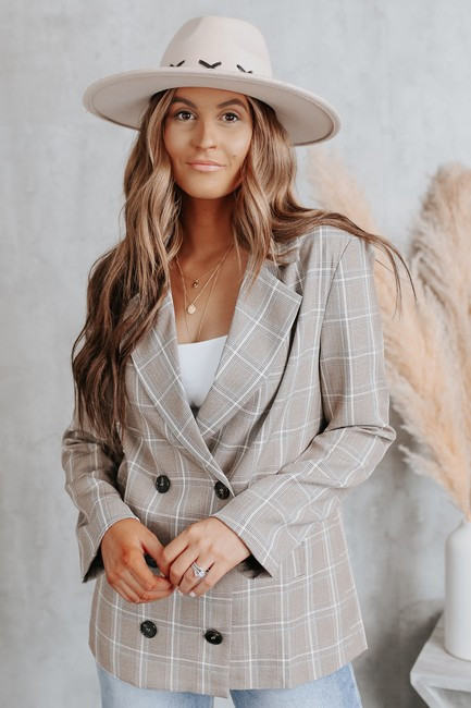 Double Breasted Brown Plaid Blazer - FINAL SALE | Magnolia Boutique