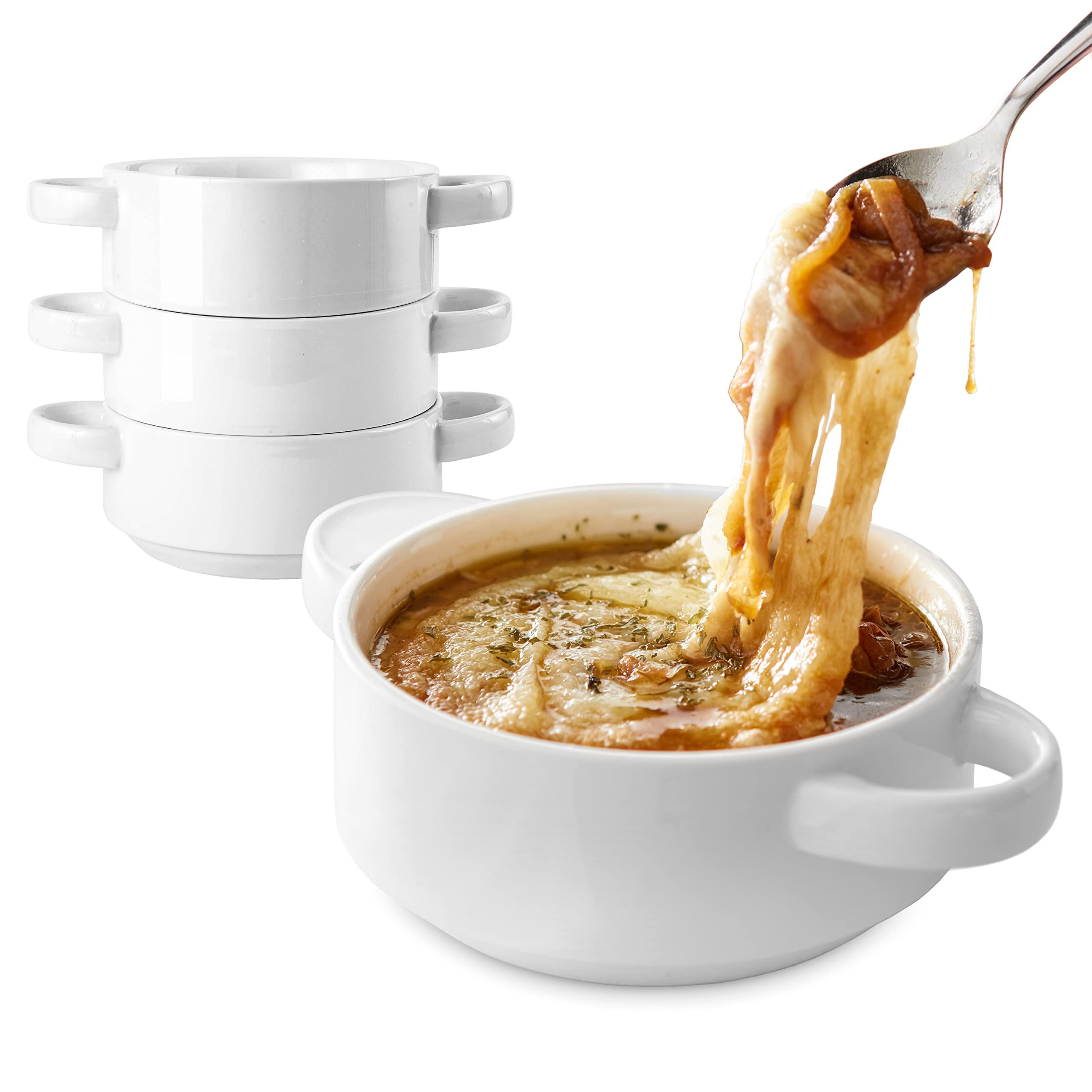 Modern Innovations 20 oz French Onion Soup Bowls with Handles in White (Set of 4) Oven and Microw... | Amazon (US)