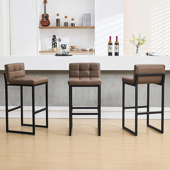 Set of 3 Bar Stools, Modern Bar Height Barstools, Coffee Brown, 3Pcs 30" Bar Stools | Amazon (US)
