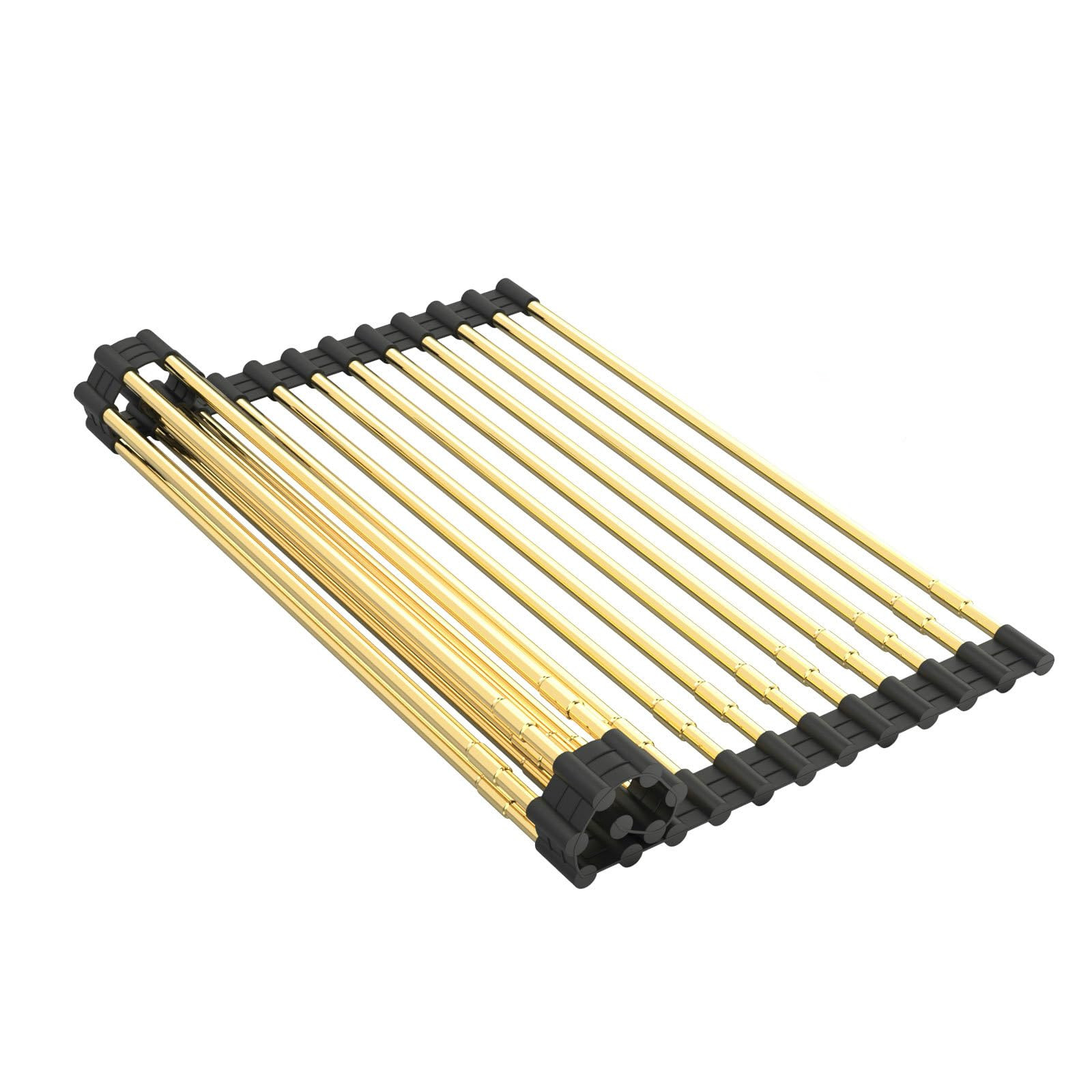 Expandable Large Draining Rack, Roll Up Heat-Resistant Dish Drainer for Stainless Steel Sinks, Collapsible Over The Sink Rack Non-Slip Silicone Rolling Up Rack Gold 18 Tube | Amazon (US)