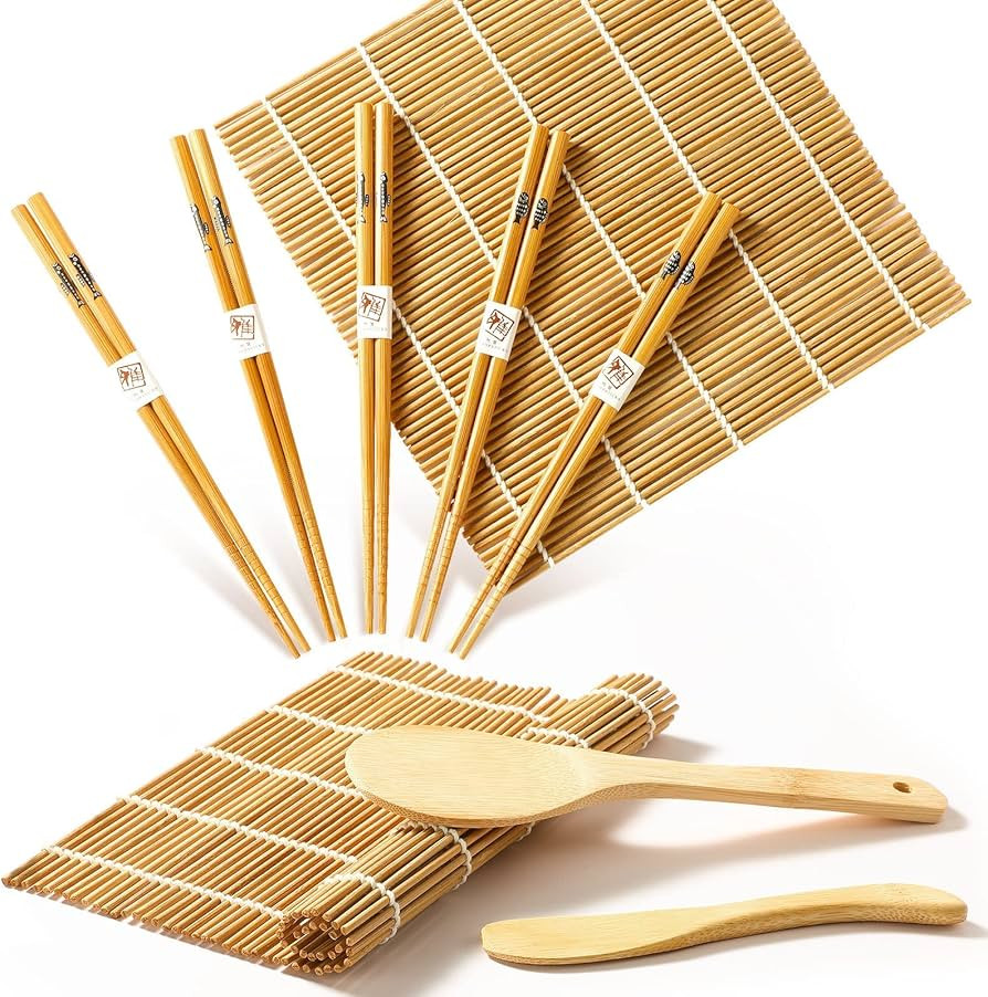 Sushi Making Kit, Delamu Bamboo Sushi Mat, Including 2 Sushi Rolling Mats, 5 Pairs of Chopsticks,... | Amazon (US)