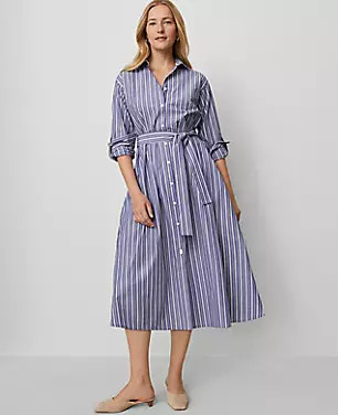 Striped Collared Midi Shirtdress | Ann Taylor