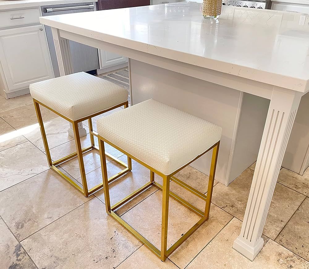 MAISON ARTS White & Gold Counter Height 24" Bar Stools Set of 2 for Kitchen Counter Modern Barsto... | Amazon (US)