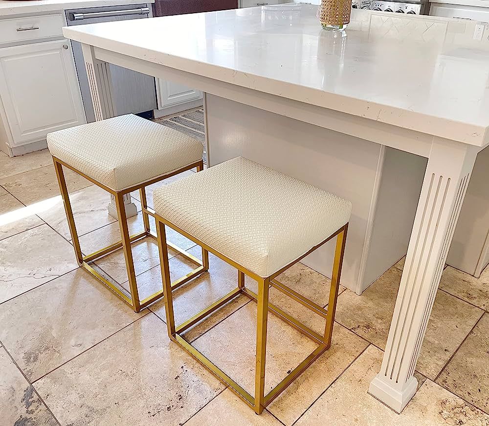 MAISON ARTS White & Gold Counter Height 24" Bar Stools Set of 2 for Kitchen Counter Modern Barsto... | Amazon (US)