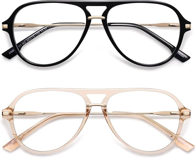 AMOMOMA Aviator Reading Glasses for Women Men Blue Light Blocking Lens Spring Temple AM6226 | Amazon (US)