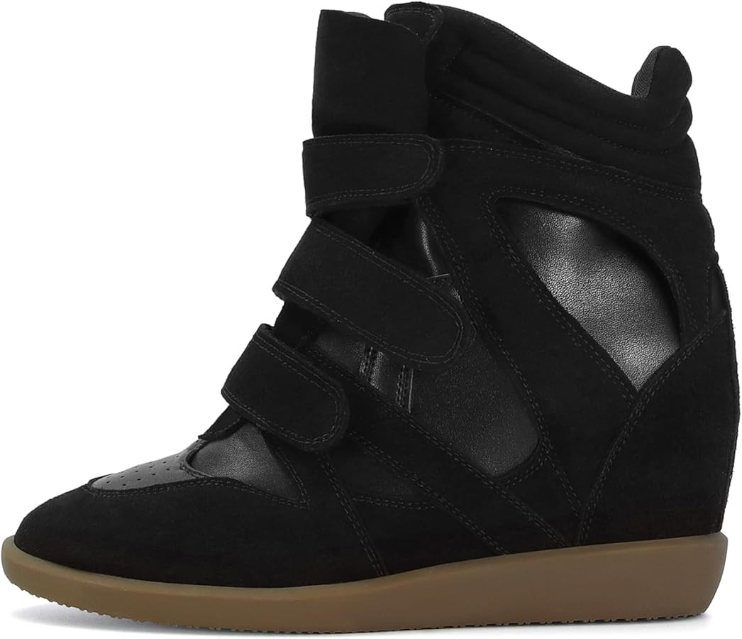 Wedge Sneakers for Women Heels Suede Hook and Loop High Heel Tennis Round Toe Triple Strappy Band... | Amazon (US)