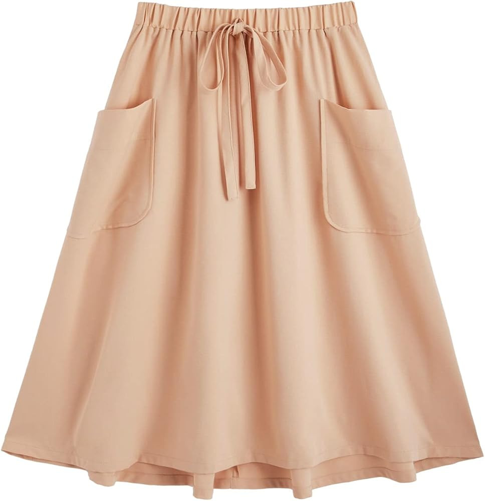 SweatyRocks Women's Casual High Waist Pleated A-Line Midi Skirt with Pocket Dusty Pink M at Amazo... | Amazon (US)