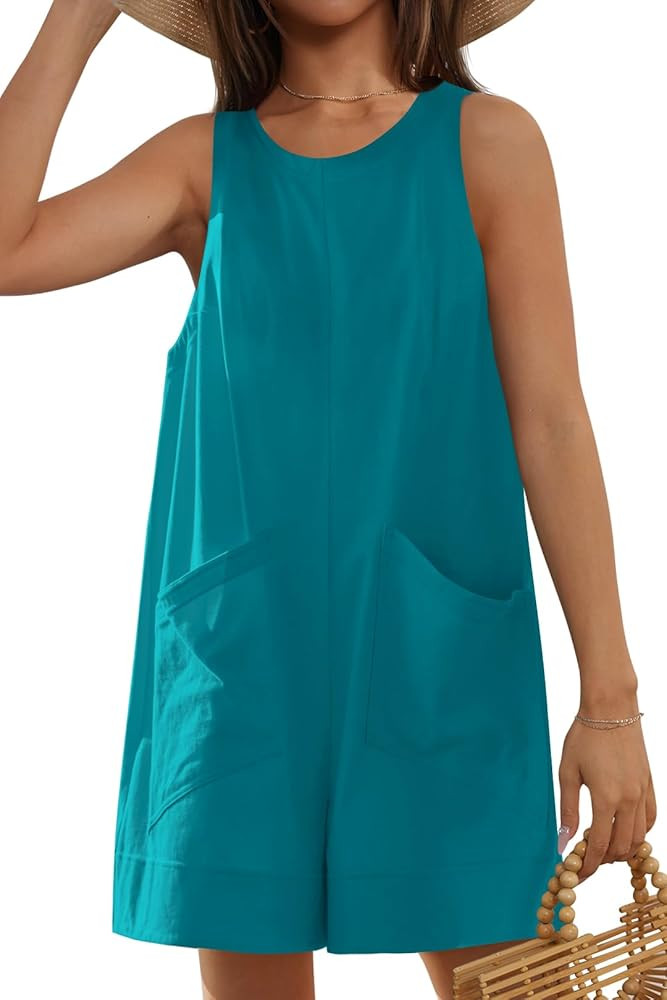 NENONA Women's Summer Casual Rompers Sleeveless Loose Onesie Shorts Jumpsuit with Pockets | Amazon (US)
