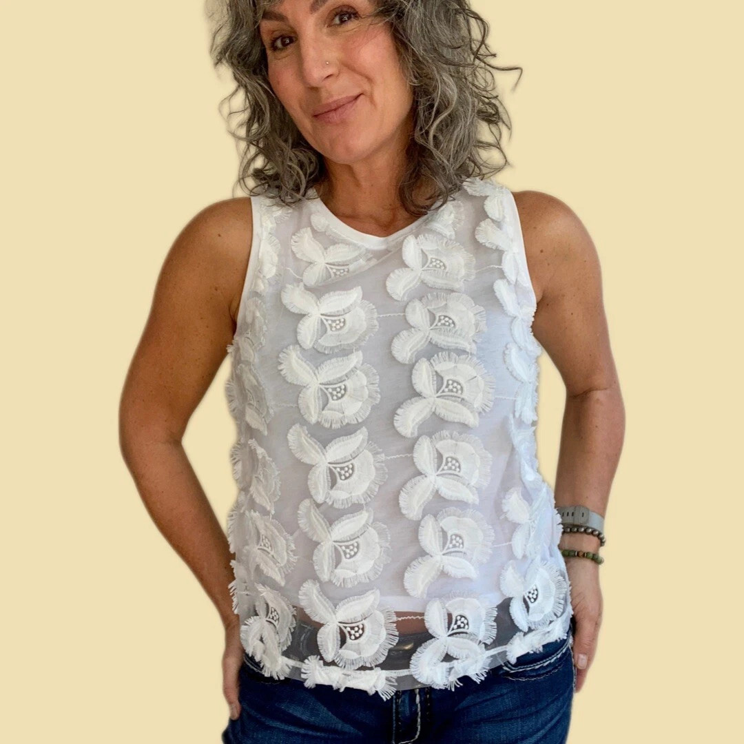 H&M Sheer Ethereal Floral Textured Tank Top, M  | eBay | eBay UK