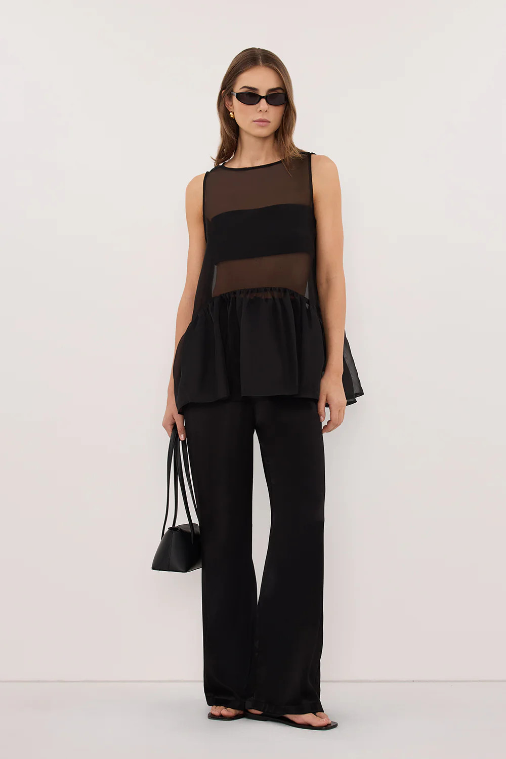 SIAN BLACK ORGANZA DROP WAIST TOP | DISSH