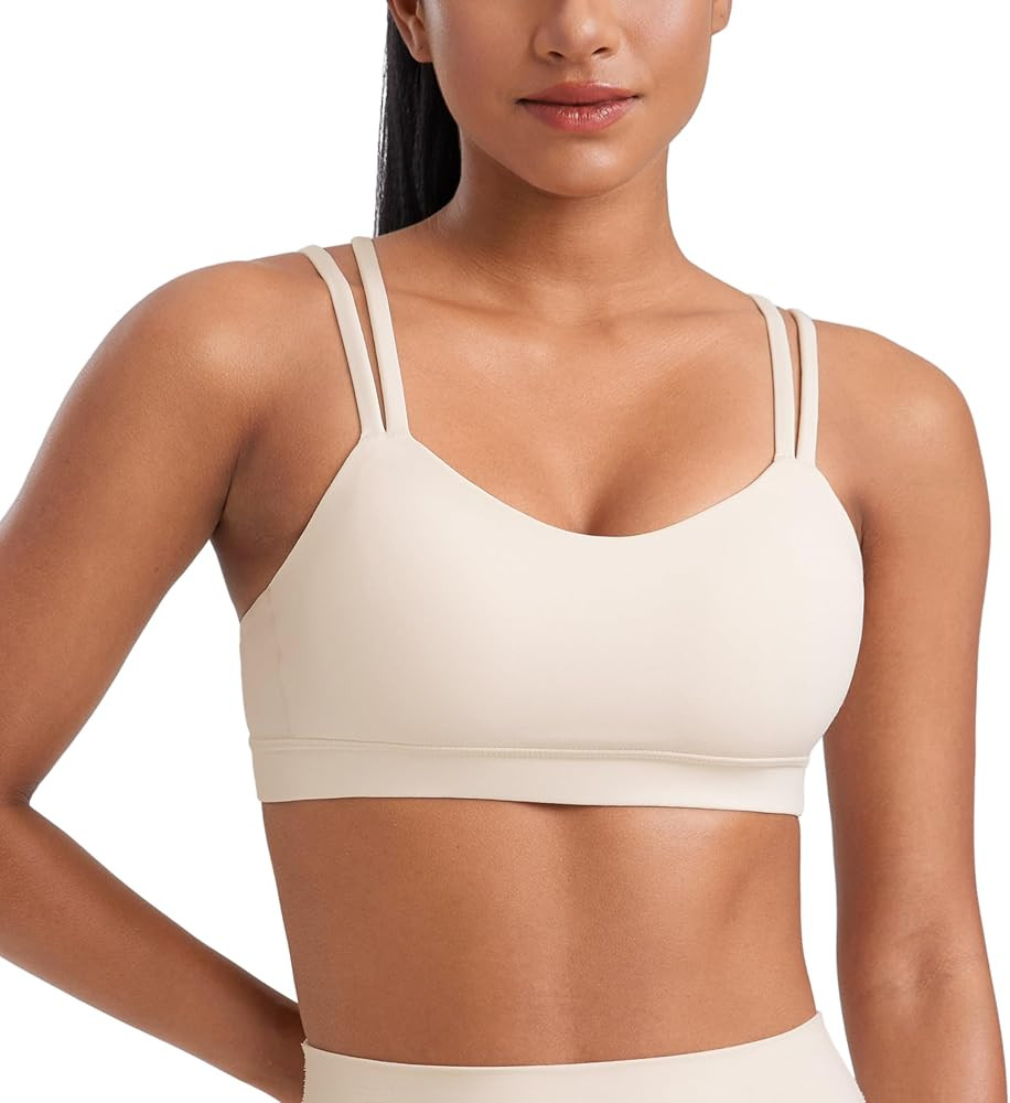CRZ YOGA Softness Mold Butterluxe V Neck Sports Bras for Women - Workout Top Double Spaghetti Str... | Amazon (US)