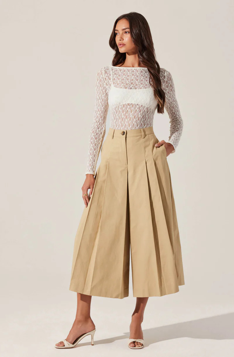 Rowen Pleated Culotte Pants - Khaki / S | ASTR The Label (US)