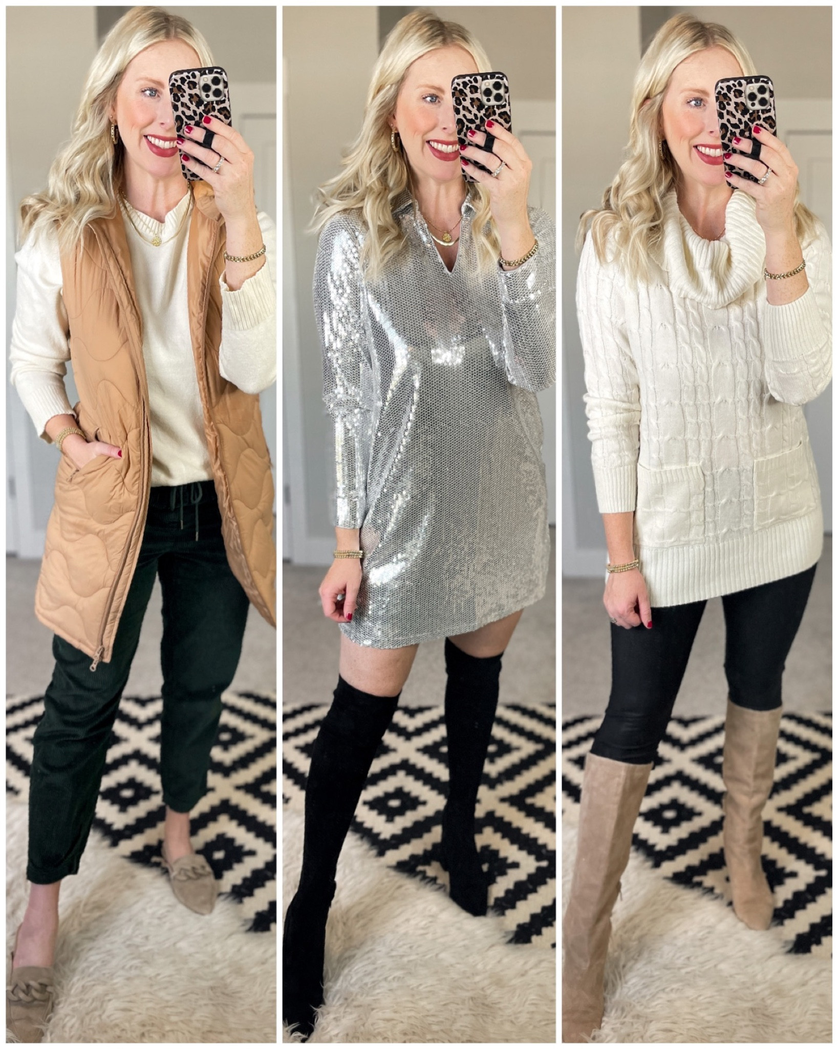 Daily try on, Walmart outfit, walmart fashion, sequin dress, puffer vest, tunic sweater, corduroy pants, white sweater 

#LTKSeasonal #LTKsalealert #LTKunder50
